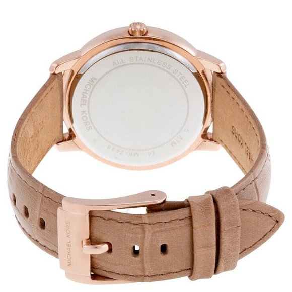 MICHAEL KORS MK2448 MADELYN ROSE GOLD DIAL BEIGE LEATHER STRAP WOMENS WATCH - Picture 3 of 5